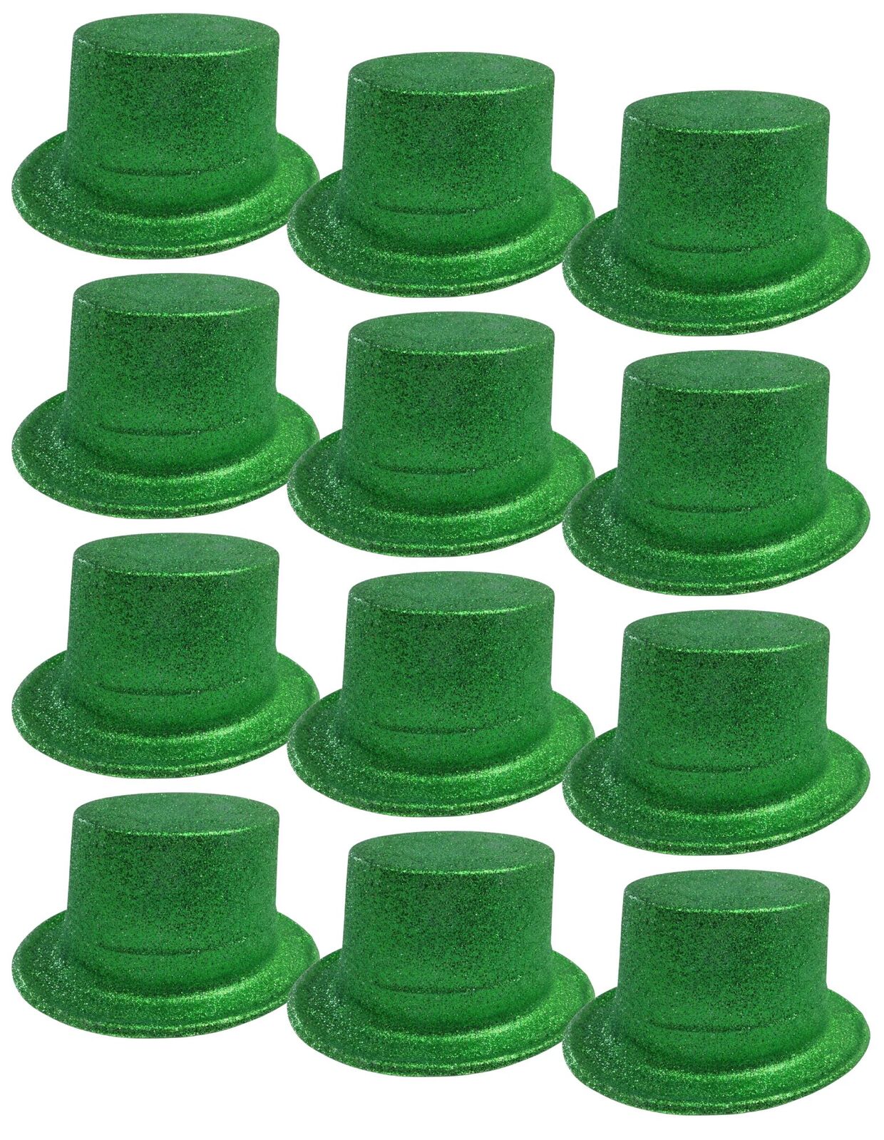 Premium Glitter Top Hats - Green, 12 Pack