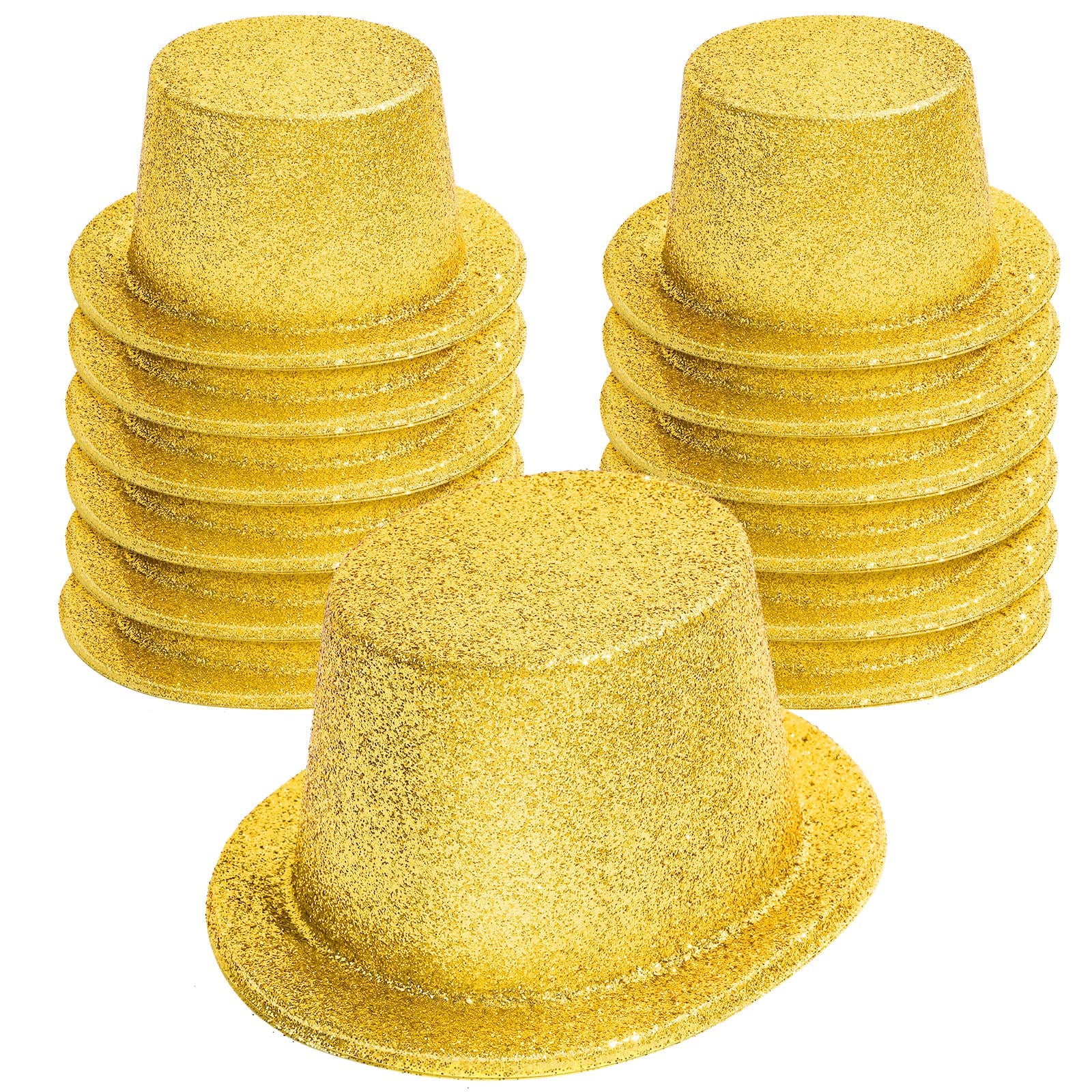 12x GLITTER TOP HAT Fancy Party Plastic Costume Tall Cap Fun Dress Up BULK - Yellow/Gold - SuperSaverAU - view 1