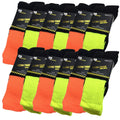 Premium 12 Pair Assorted Hi Vis Cushioned Crew Work Socks 6-11