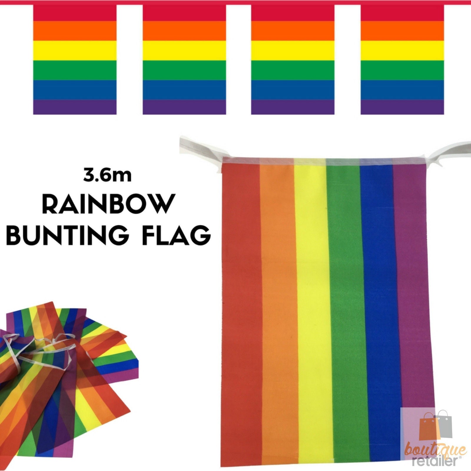 Premium Rainbow Bunting Flag Party Banner - 3.6m