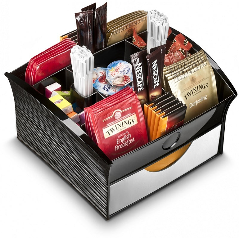 Premium CEP Deluxe Tea & Coffee Storage Organiser Tray - Black