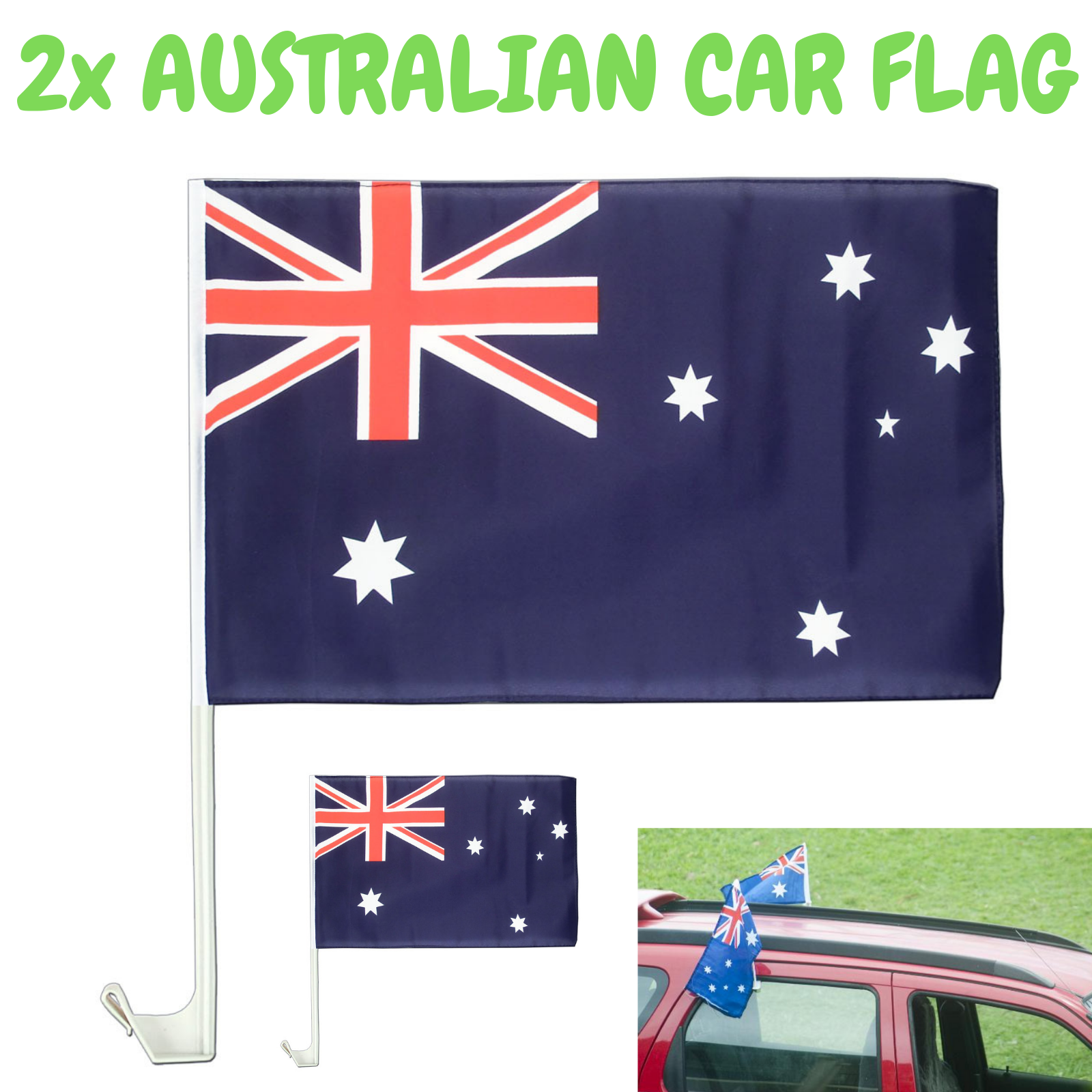 AUSTRALIA CAR FLAG with Window Clip, 30cm x 45cm, 2 Pack for Australia Day - SuperSaverAU - view 6