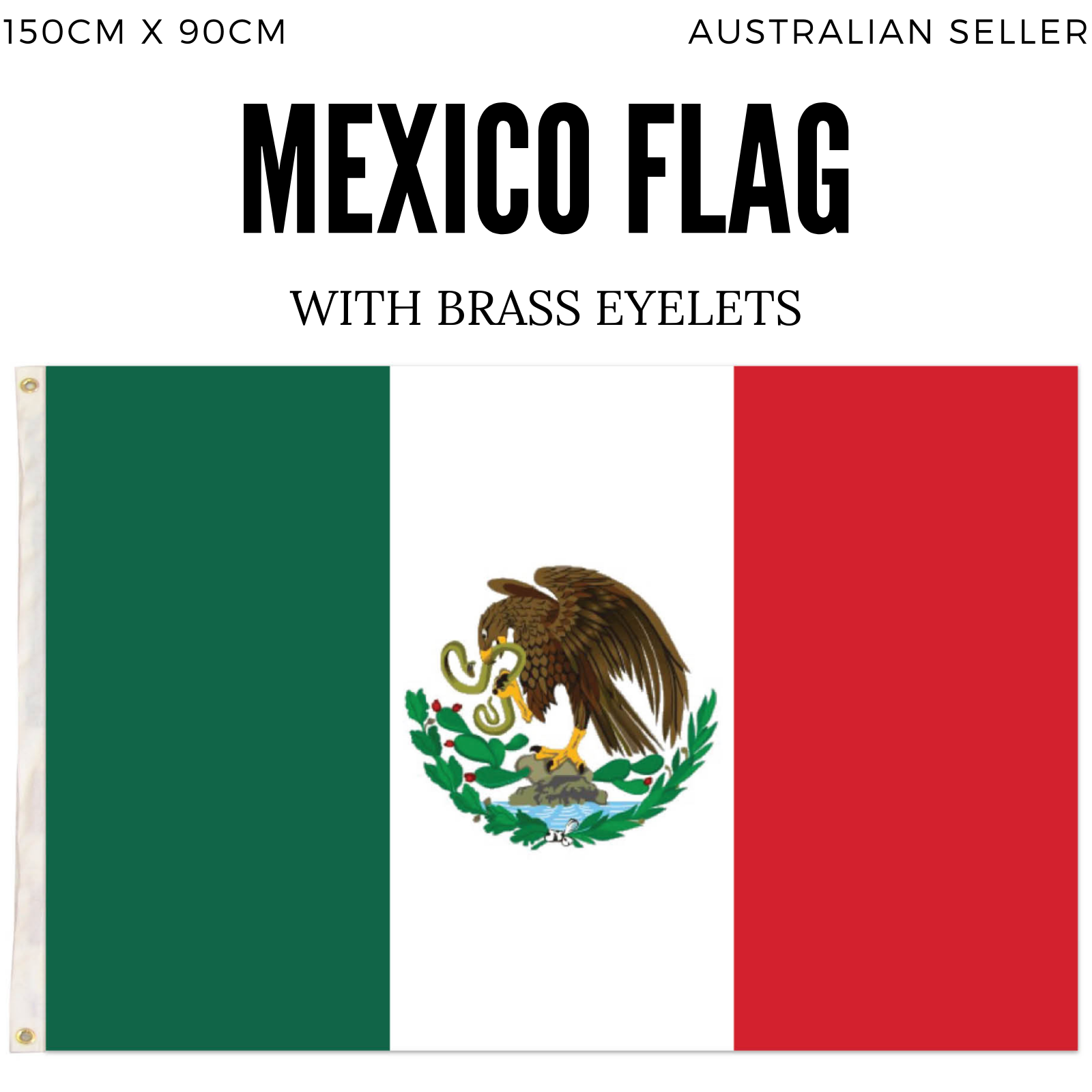 Mexico Mexican Flag Heavy Duty Outdoor 150cm x 90cm with Brass Eyelets - SuperSaverAU - view 2