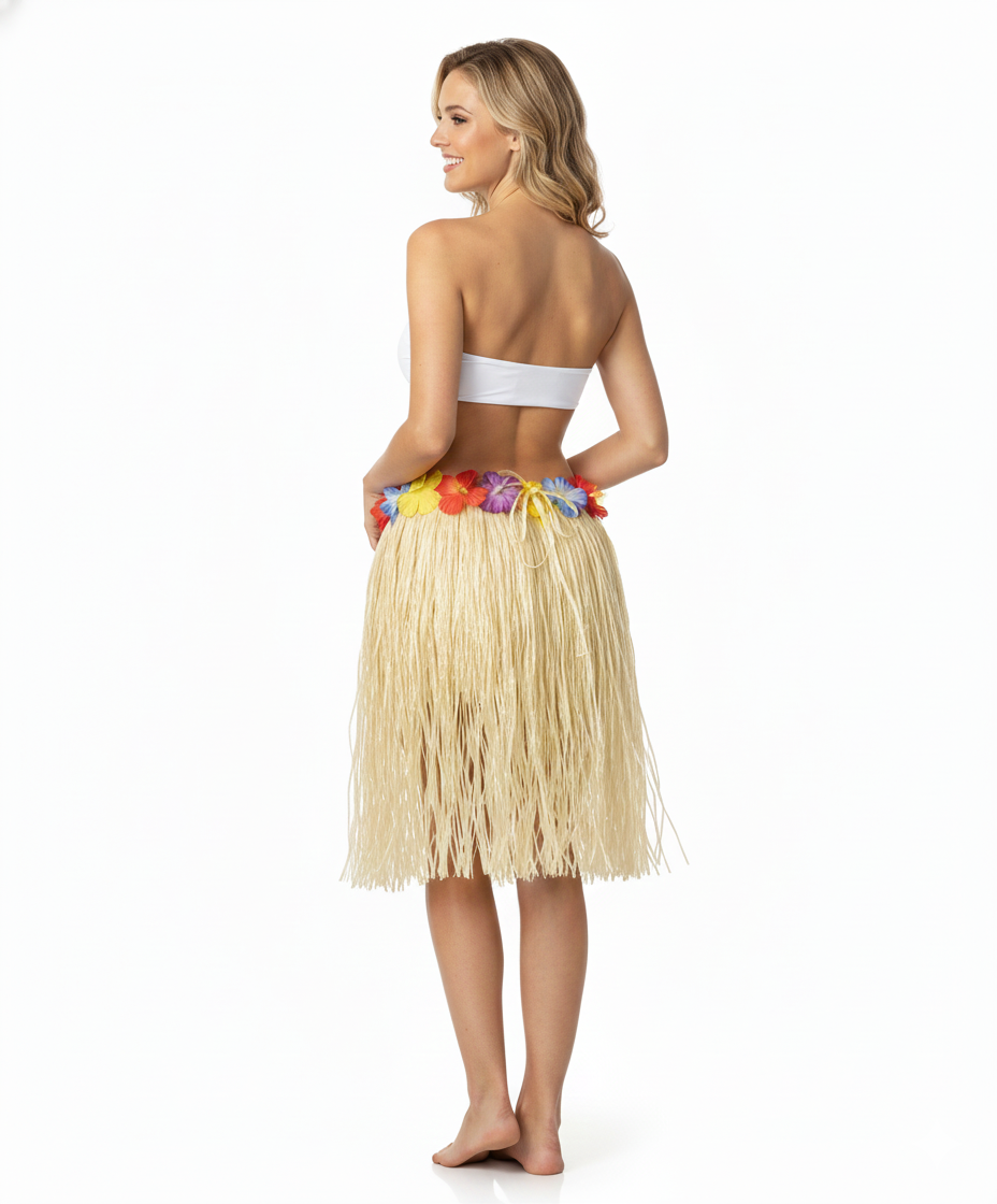 40cm HAWAIIAN HULA SKIRT Tropical Costume Dress Lei Grass Flower Party Adult - Natural - SuperSaverAU - view 3