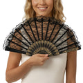 Premium Lace Folding Hand Fan - Black