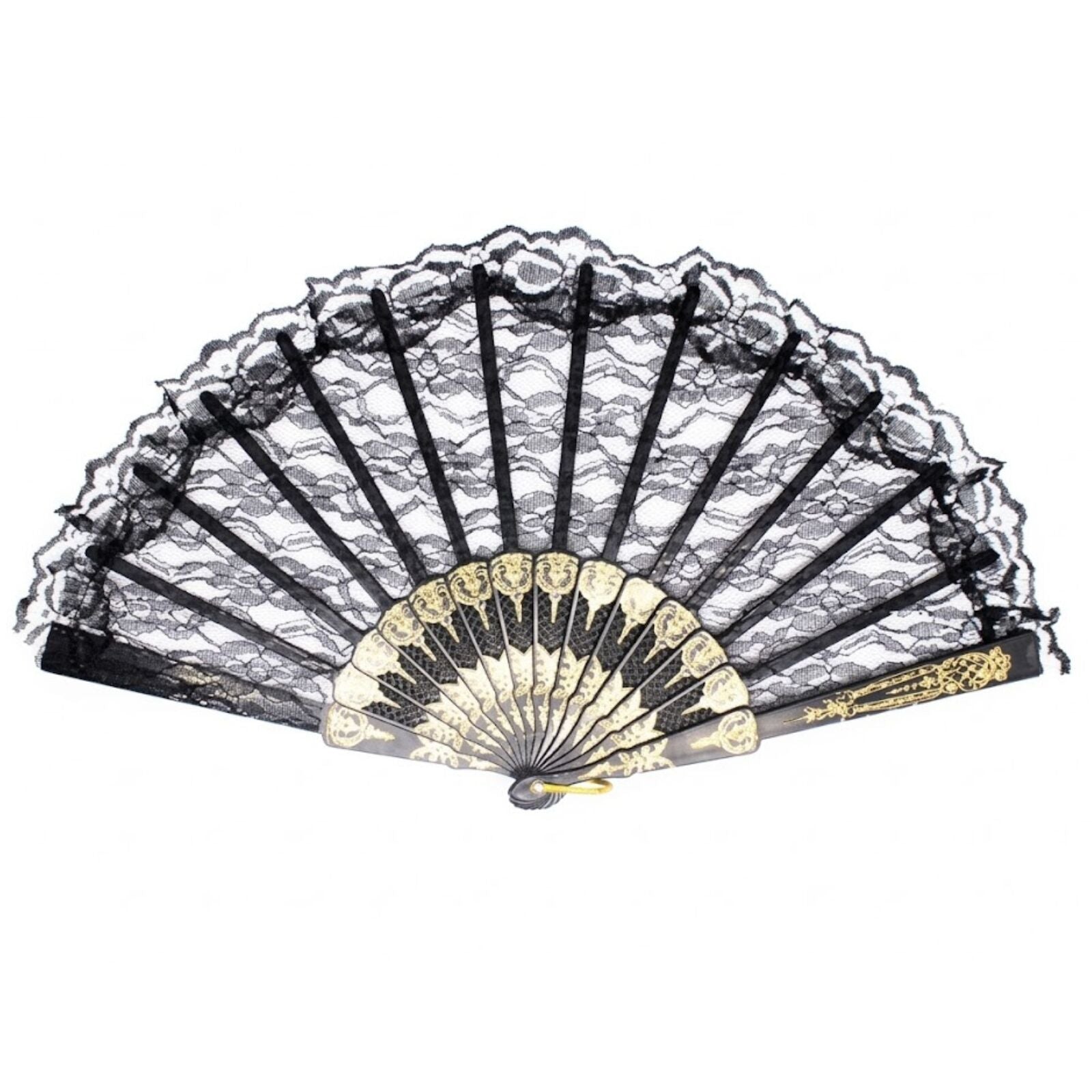 Premium Lace Folding Hand Fan - Black