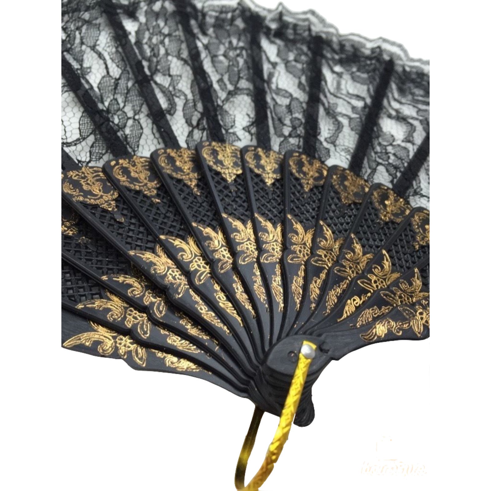 Premium Lace Folding Hand Fan - Black