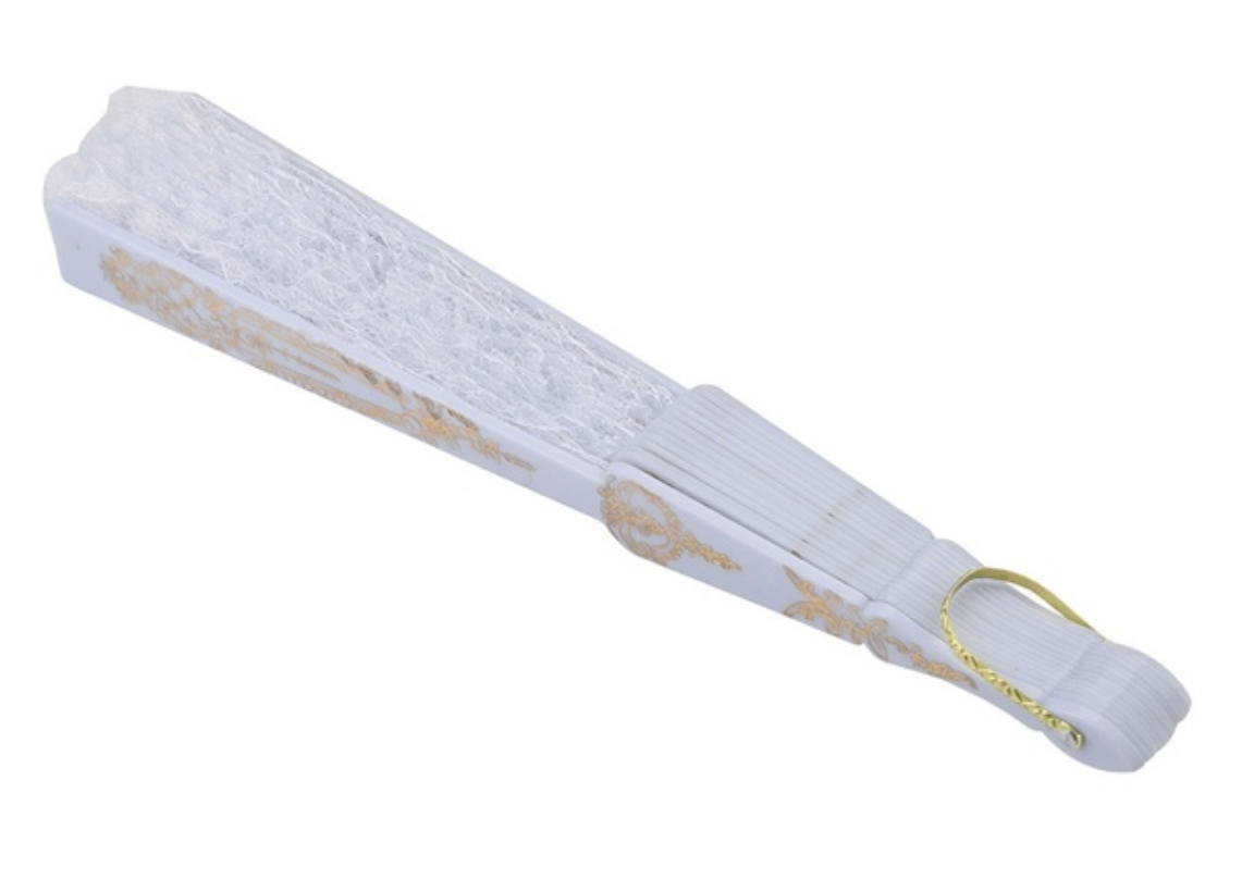 Premium Lace Folding Hand Fan - White