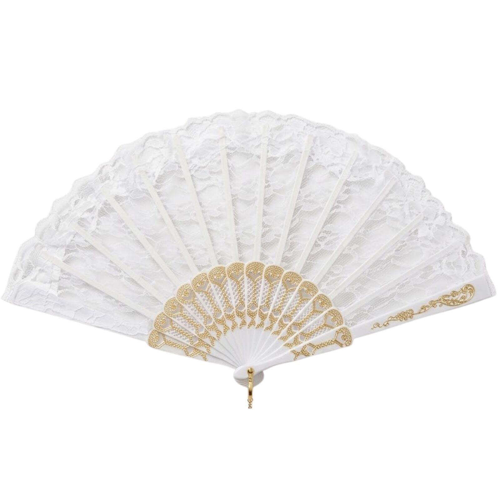 Premium Lace Folding Hand Fan - White