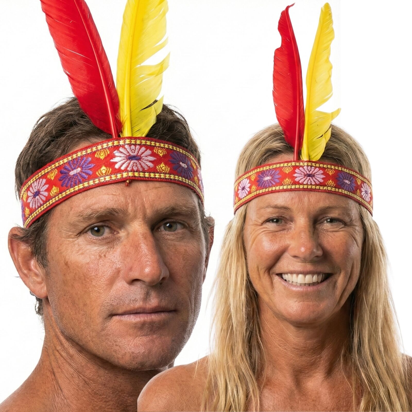 Premium Two Feather Costume Headband with Elastic Fit