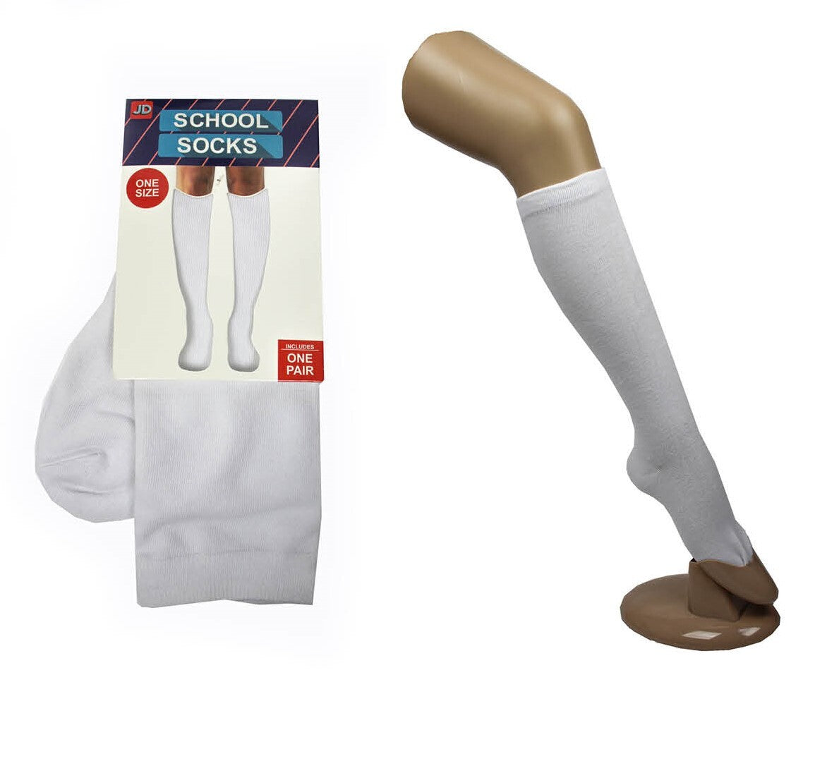 1 Pair SCHOOL SOCKS Plain Knee High Cotton Girls Boys Unisex - White - One Size Fits Most - SuperSaverAU - view 1