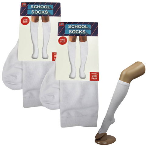 2 Pairs SCHOOL SOCKS Plain Ribbed Knee High Cotton Girls Boys Unisex Kid - White - One Size Fits Most - SuperSaverAU - view 2
