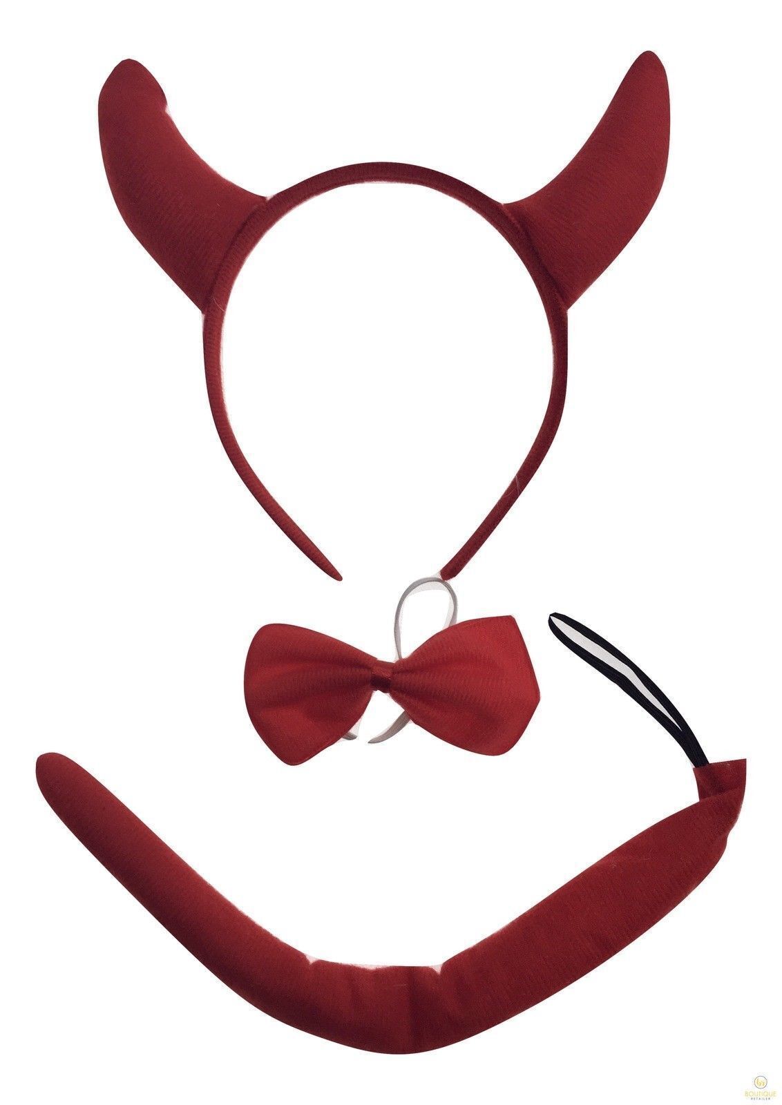 DEVIL HEADBAND Red Furry Horns Ears Marabou Trim Halloween Shiny Headpiece - SuperSaverAU - view 1