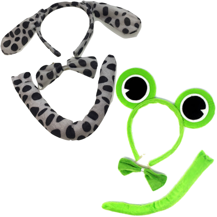 Premium Animal Headband, Bow Tie & Tail Set - Dog/Frog, 2pc