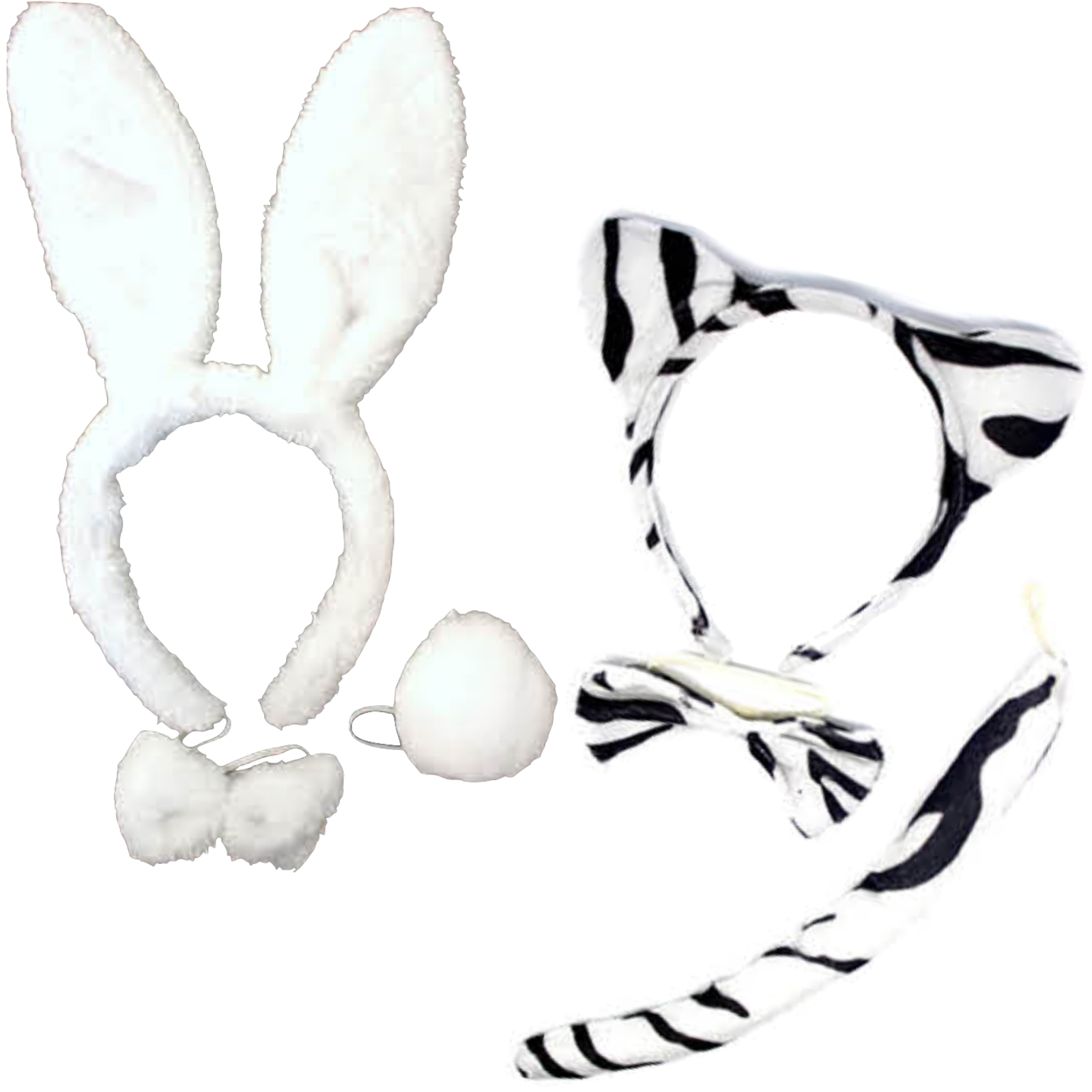 2pc Set Animal Headband w Bow Tail Rabbit + Zebra Ears Costume Halloween Party - SuperSaverAU - view 1