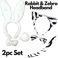 2pc Set Animal Headband w Bow Tail Rabbit + Zebra Ears Costume Halloween Party - SuperSaverAU - view 2