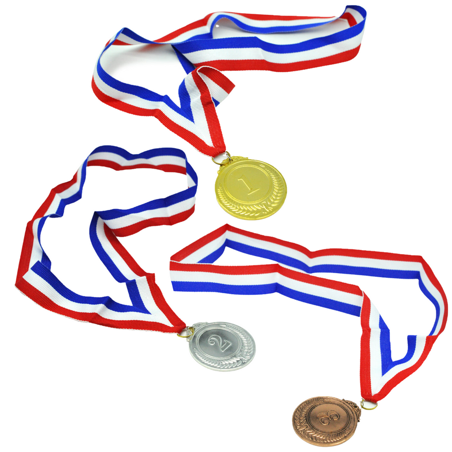 Premium Gold Silver Bronze Medal Set with Ribbons - 3 Pack