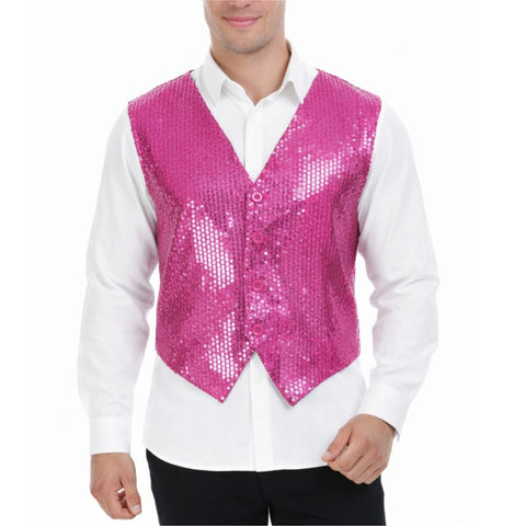 Premium Mens Sequin Vest Waistcoat - Pink, One Size