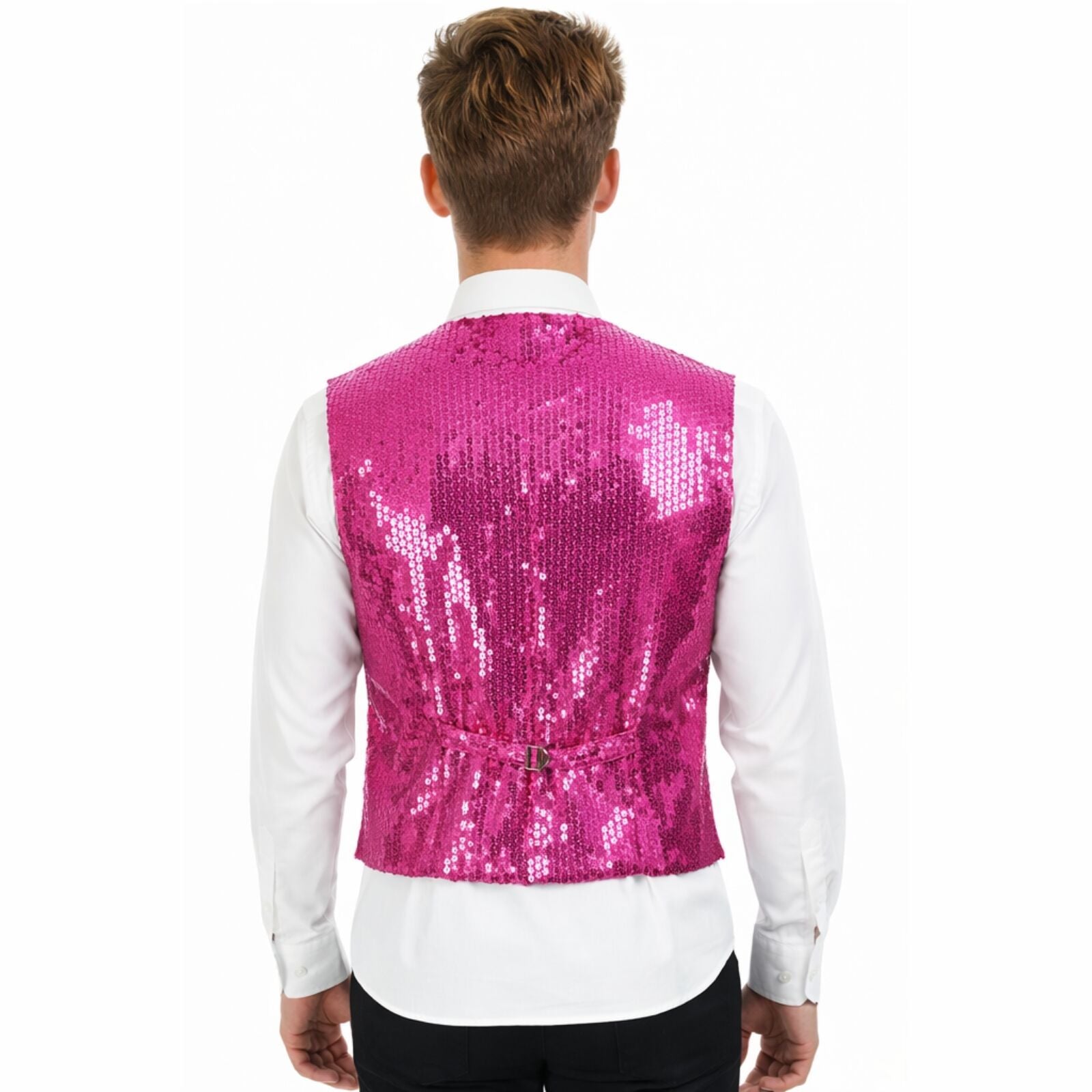 Premium Mens Sequin Vest Waistcoat - Pink, One Size