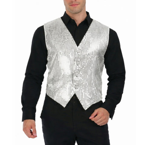 Premium Mens Sequin Vest Waistcoat - Silver, One Size