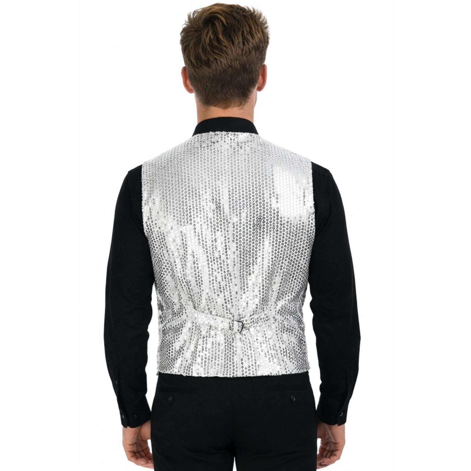 Premium Mens Sequin Vest Waistcoat - Silver, One Size