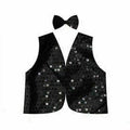 Kids Sequin Vest Bow Tie Set Costume 80s Party Dress Up Waistcoat - Black - SuperSaverAU - view 1