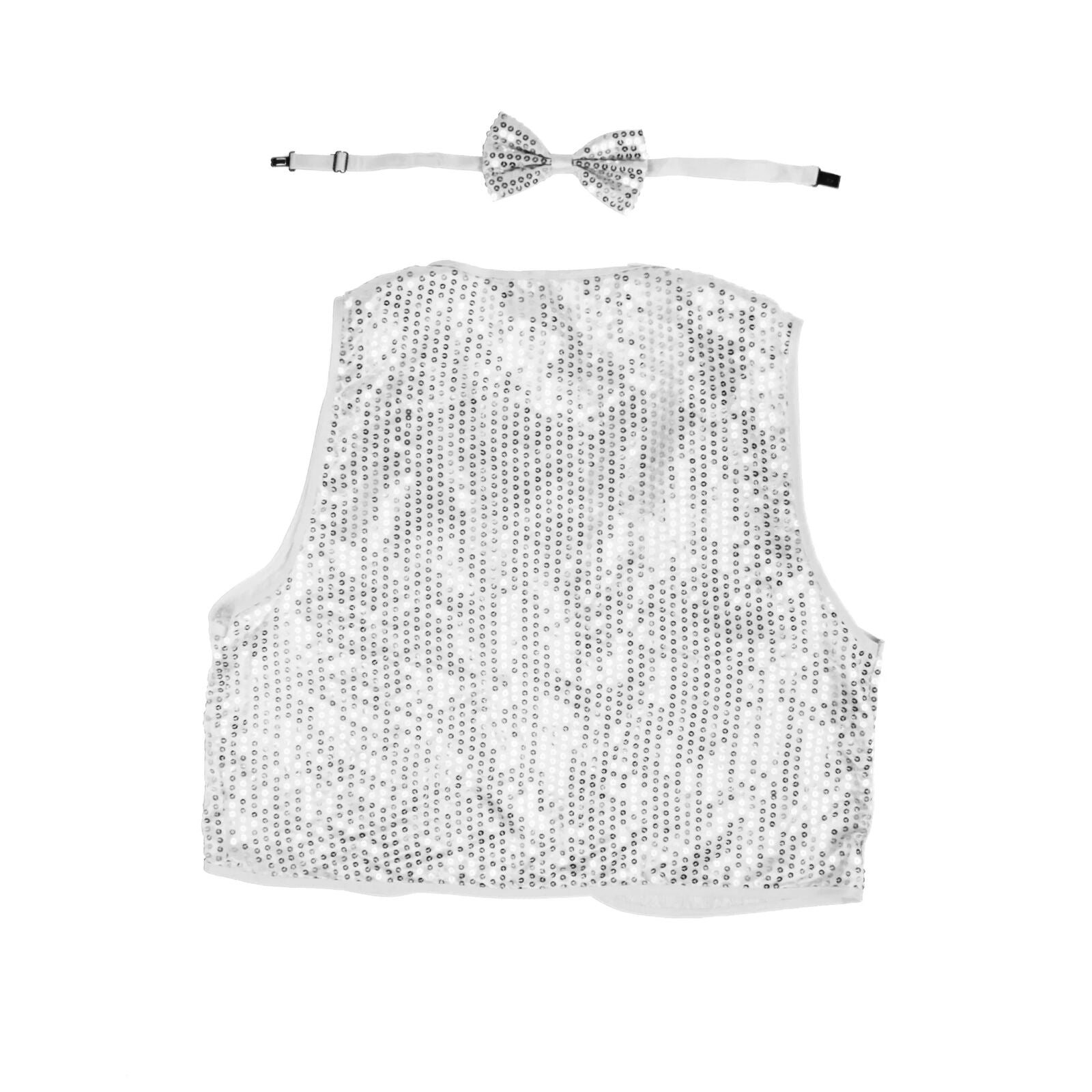Premium Kids Sequin Vest & Bow Tie Set - Silver