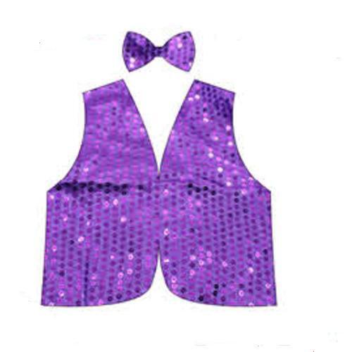Kids Sequin Vest Bow Tie Set Costume 80s Party Dress Up Waistcoat - Purple - SuperSaverAU - view 1