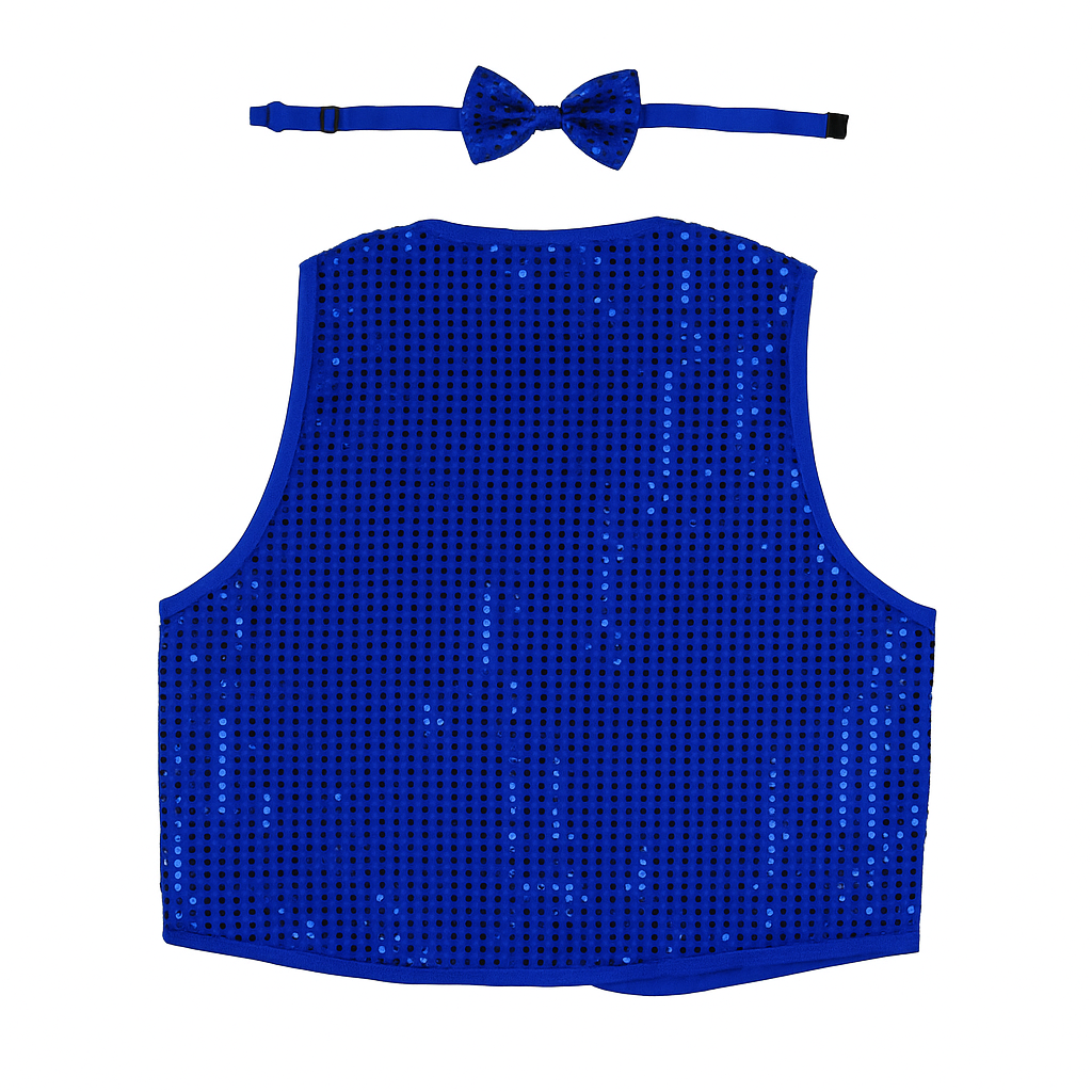 Kids Sequin Vest Bow Tie Set Costume 80s Party Dress Up Waistcoat - Blue - SuperSaverAU - view 1
