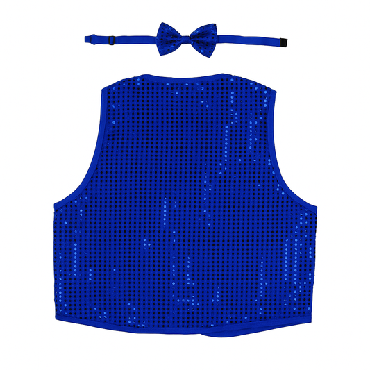 Kids Sequin Vest Bow Tie Set Costume 80s Party Dress Up Waistcoat - Blue
