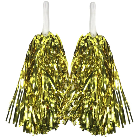 Premium Metallic Cheerleading Pom Poms with Easy-Grip Handles - Yellow, Set of 2