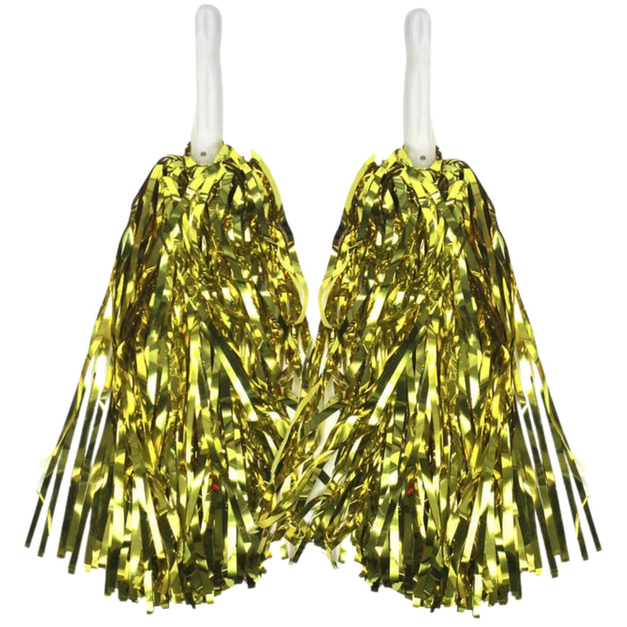 Premium Metallic Cheerleading Pom Poms with Easy-Grip Handles - Yellow, Set of 2