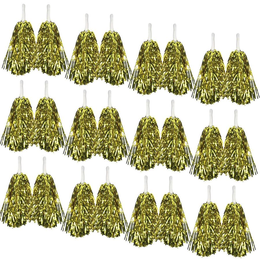 Premium Metallic Cheerleading Pom Poms with Easy-Grip Handles - Yellow, Set of 12 Pairs