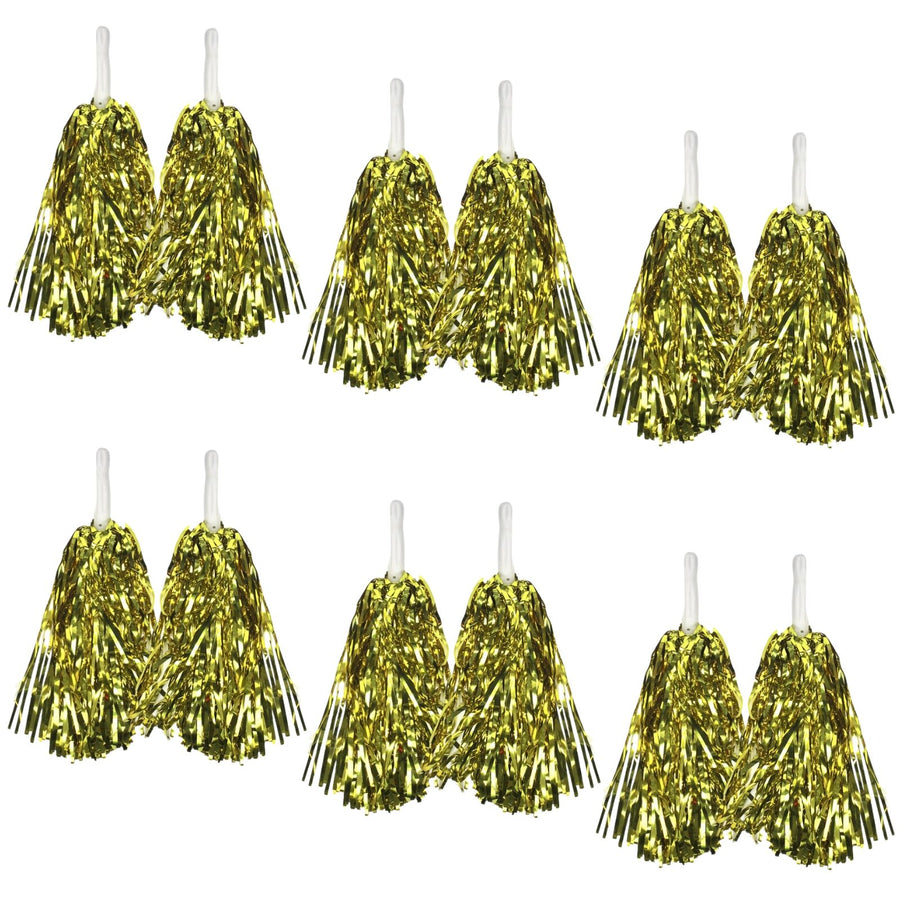 Premium Metallic Cheerleading Pom Poms with Easy-Grip Handles - Yellow, Set of 6 Pairs