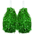 Premium Green & Yellow Metallic Cheerleading Pom Poms with Easy-Grip Handles - 2 Pairs