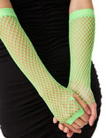 Long Elbow Length Fishnet Gloves Fingerless 70s 80s Womens Costume Party Dance in Fluro Green - SuperSaverAU - view 3
