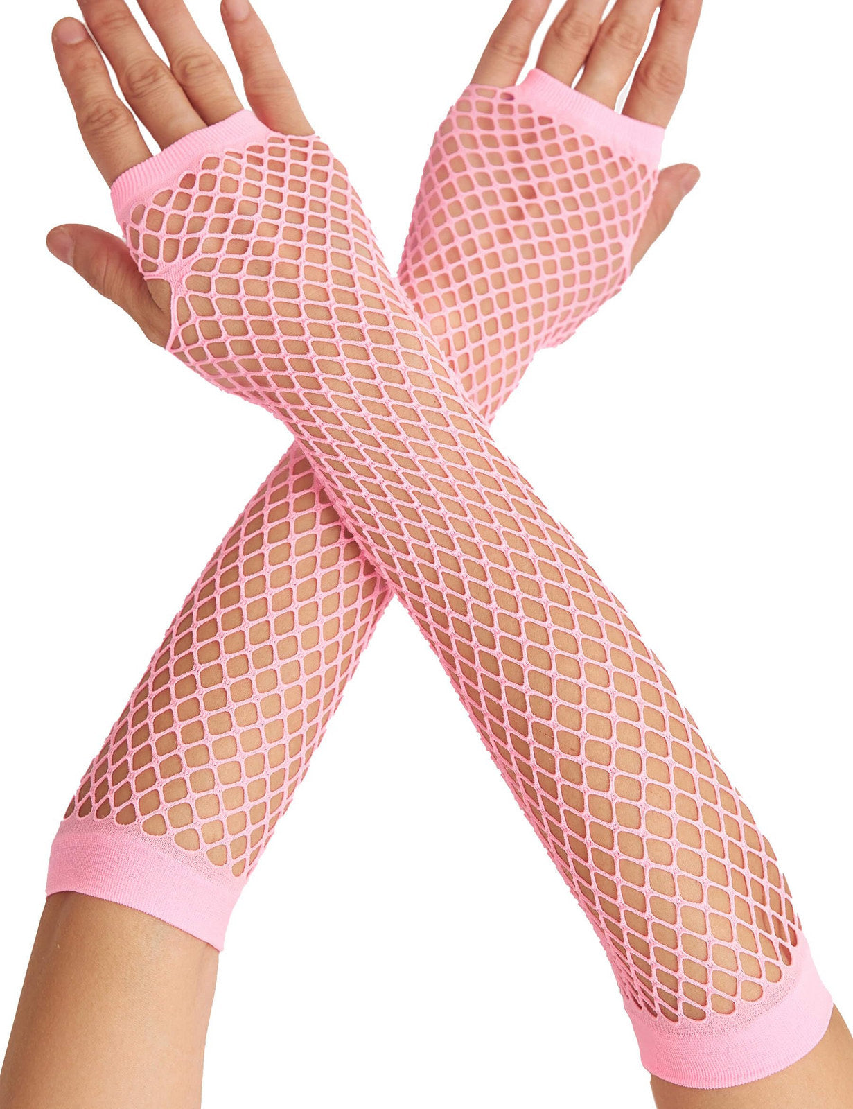 Premium Elbow Length Fingerless Fishnet Gloves - Light Pink
