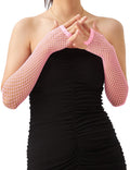 Premium Elbow Length Fingerless Fishnet Gloves - Light Pink