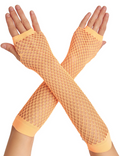Premium Elbow Length Fingerless Fishnet Gloves - Orange