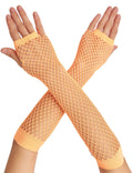 Premium Elbow Length Fingerless Fishnet Gloves - Orange