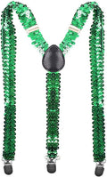 Premium Green Sequin Elastic Y Back Clip On Suspenders