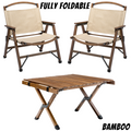 Premium Bamboo Camping Table & 2 Chair Set - Light Brown
