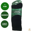 Premium 1 Pair Men's Black Diabetic Bamboo Loose Top Work Socks 6-11