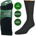 Premium 1 Pair Men's Black Diabetic Bamboo Loose Top Work Socks 6-11