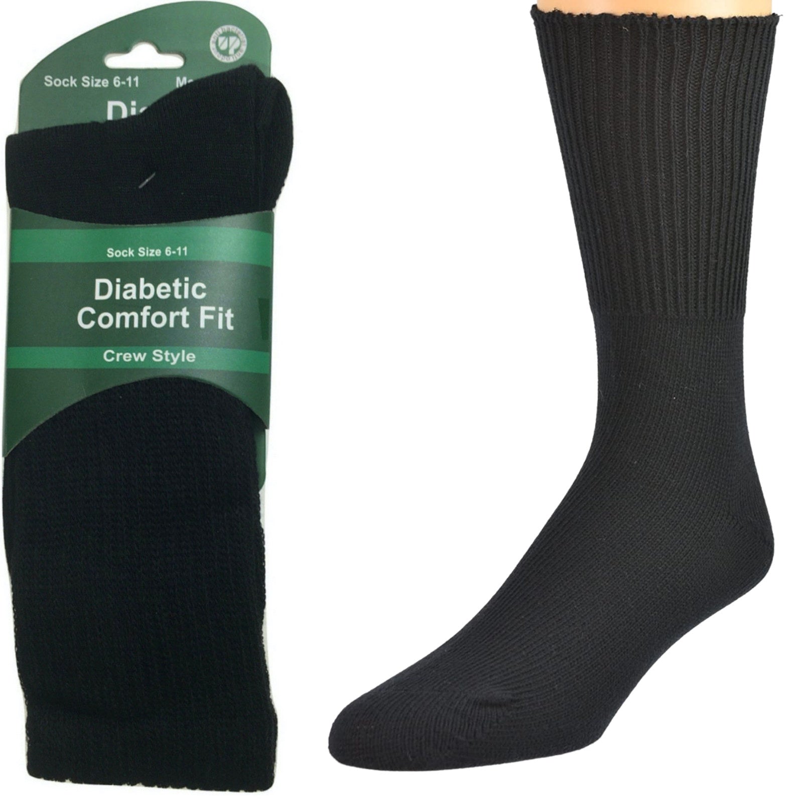 Premium 1 Pair Men's Black Diabetic Bamboo Loose Top Work Socks 6-11