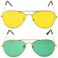 Premium Green and Yellow Aviator Party Glasses - 2 Pair Novelty Set