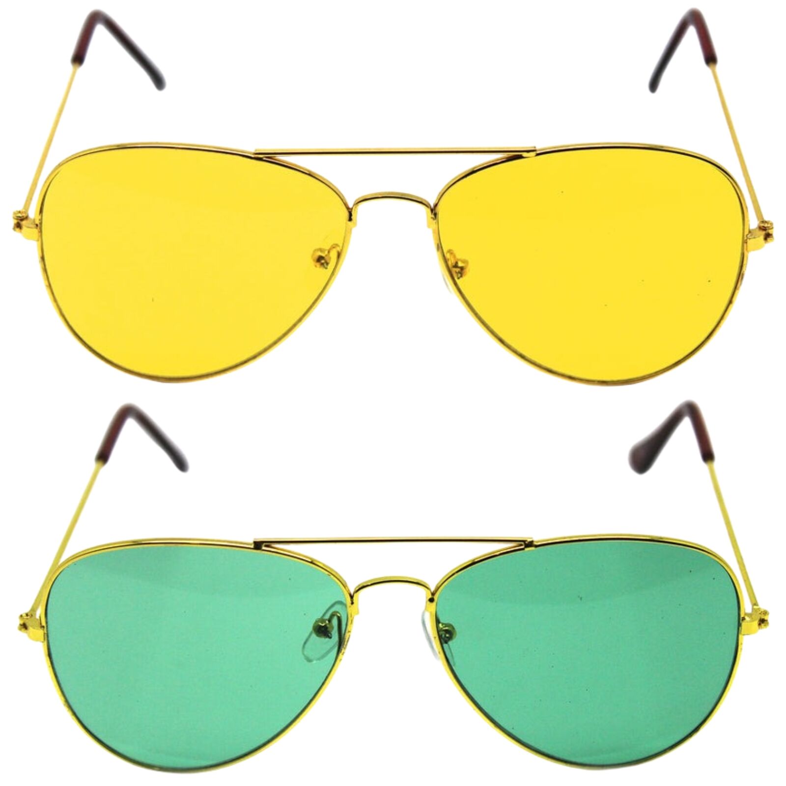 Premium Green and Yellow Aviator Party Glasses - 2 Pair Novelty Set
