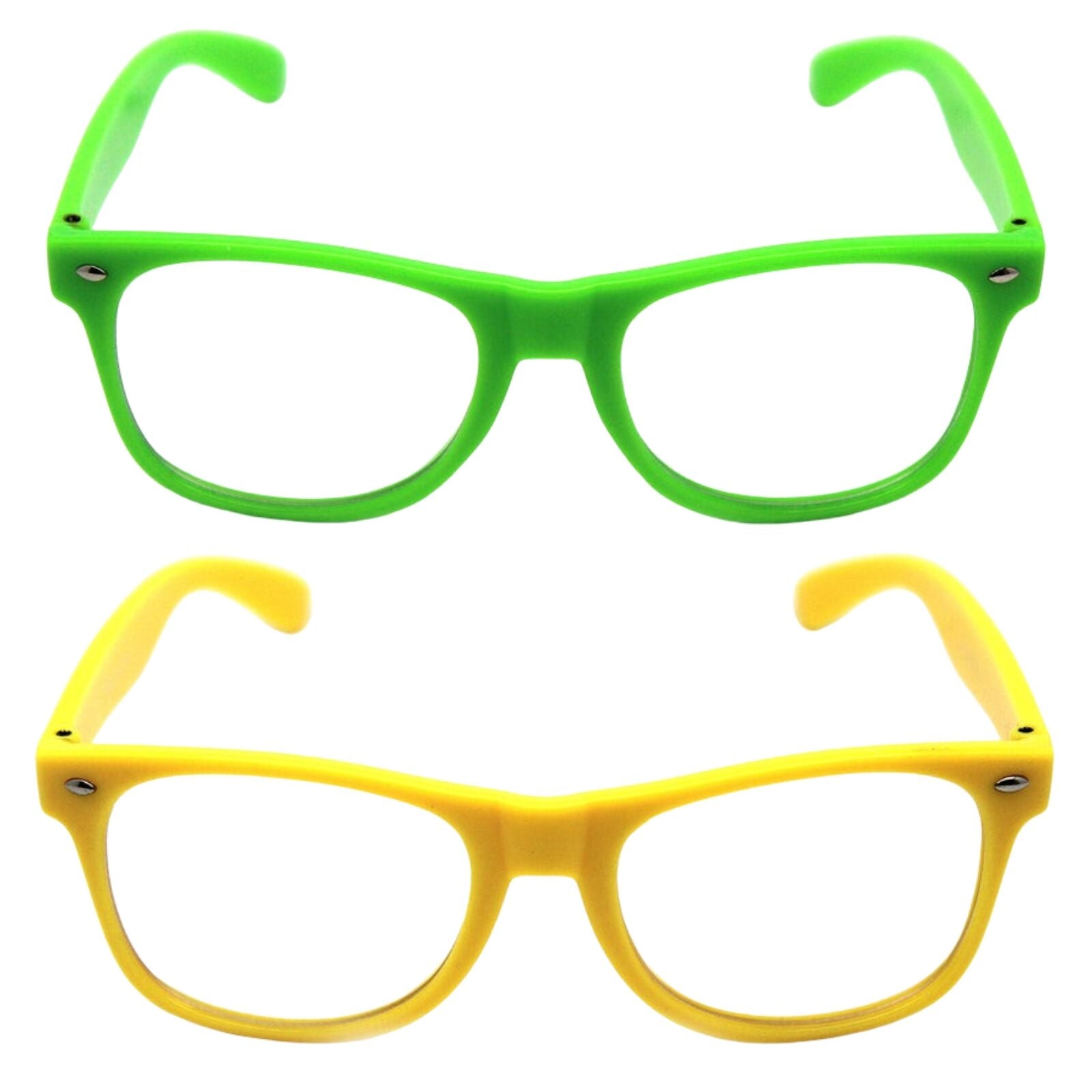 Green and Yellow Party Glasses with Clear Lenses – Fun 80s Australia Day or Costume Glasses (Set of 2) - SuperSaverAU - view 1