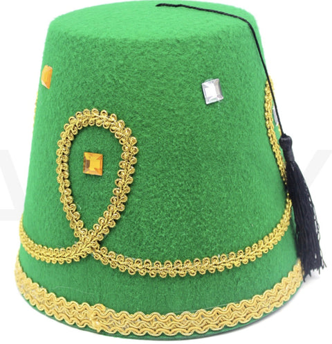 DELUXE TURKISH HAT Red Green Fez Tarboosh Dress Up Costume Party Moroccan - Green - SuperSaverAU - view 1