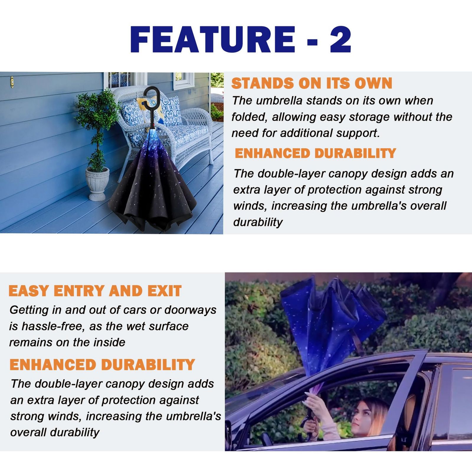 Reverse Folding Umbrella Windproof Double Layer C-Handle Galaxy Print - SuperSaverAU - view 4